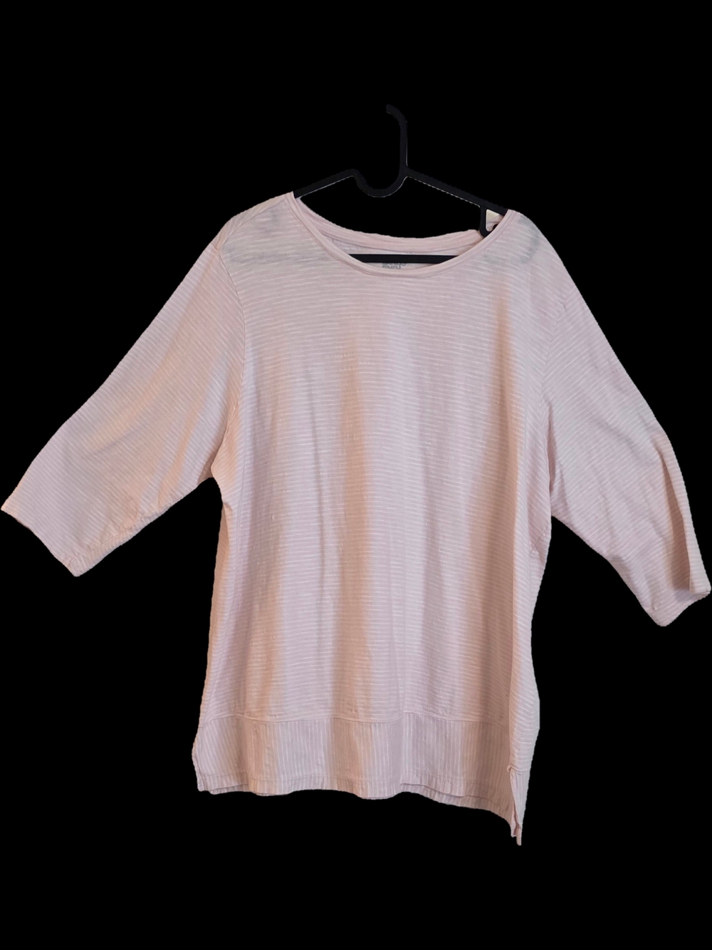 Lands' End Pale Pink And White Stripe 3/4 Sleeve Top